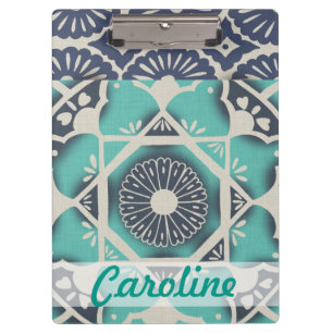 Add Your Name   Blue Batik Tile II Clipboard