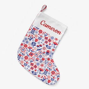 Add Your Name   Blue & Coral Floral Pattern Small Christmas Stocking