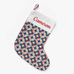 Add Your Name   Blue & Coral Geometric Pattern Small Christmas Stocking