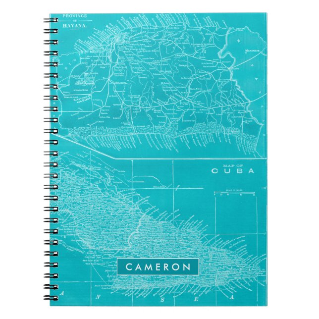 Add Your Name | Blue Cuba Map Notebook (Front)