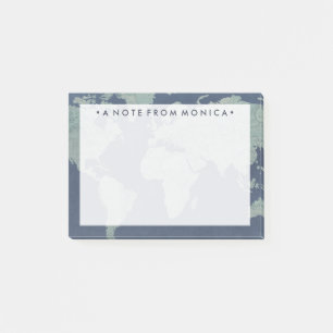Add Your Name   Blue Linen World Map Post-it Notes