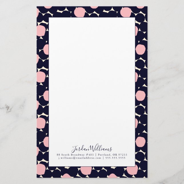 Add Your Name | Blue & Pink Large Dot Pattern Stationery (Front)