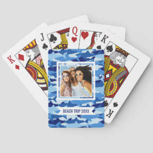 Add Your Name   Blue Shark Pattern   Monogram Playing Cards
