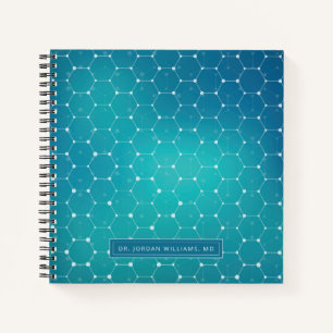 Add Your Name   Blue Teal DNA Pattern Notebook