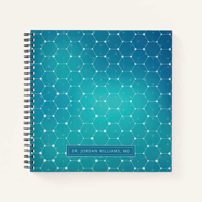 Add Your Name | Blue Teal DNA Pattern Notebook (Front)