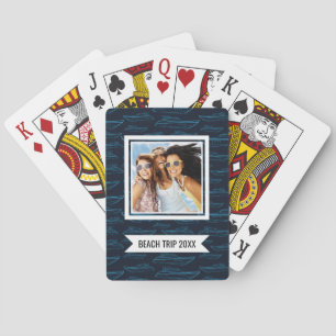 Add Your Name Blue Yacht Pattern Playing Cards