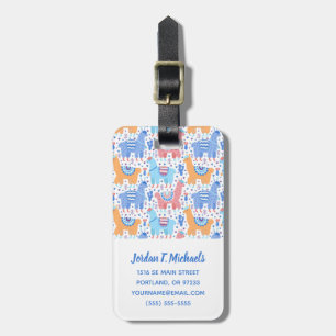 Add Your Name   Bright Colourful Alpaca Pattern Luggage Tag