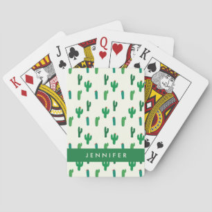 Add Your Name   Bright Green Cactus Pattern Playing Cards