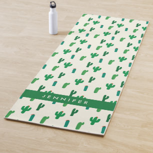 Add Your Name   Bright Green Cactus Pattern Yoga Mat