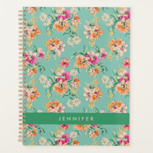 Add Your Name Bright Sketch Floral Pattern Planner