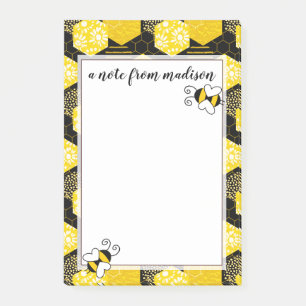 Add Your Name   Bumble Bee Honeycomb Pattern Post-it Notes