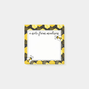 Add Your Name   Bumble Bee Honeycomb Pattern Post-it Notes
