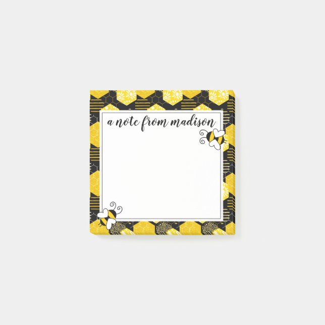 Add Your Name | Bumble Bee Honeycomb Pattern Post-it Notes (Front)