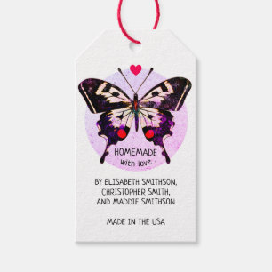 Add Your Name Butterfly & Heart Homemade With Love Gift Tags