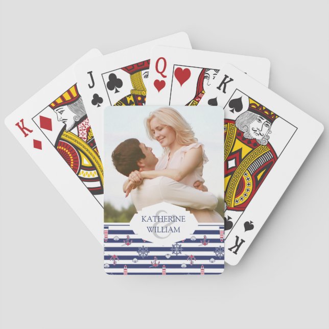 Add Your Name | By The Sea Pattern Playing Cards (Back)