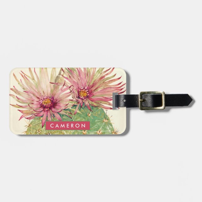 Add Your Name | Cactus Pink Blossoms Luggage Tag (Front Horizontal)