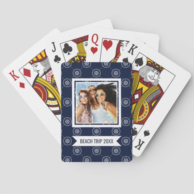 Add Your Name | Captain'S Wheel Pattern Playing Cards (Back)