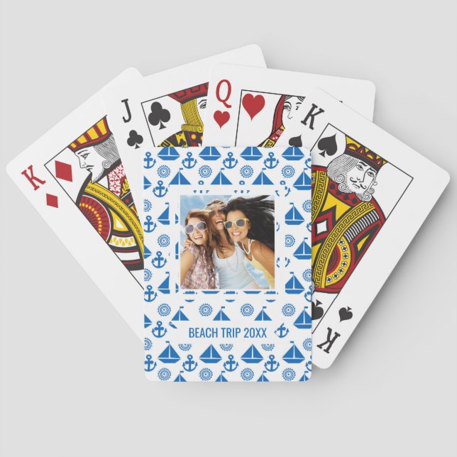 Add Your Name | Cartoon Sail Boat Pattern Playing Cards (Back)