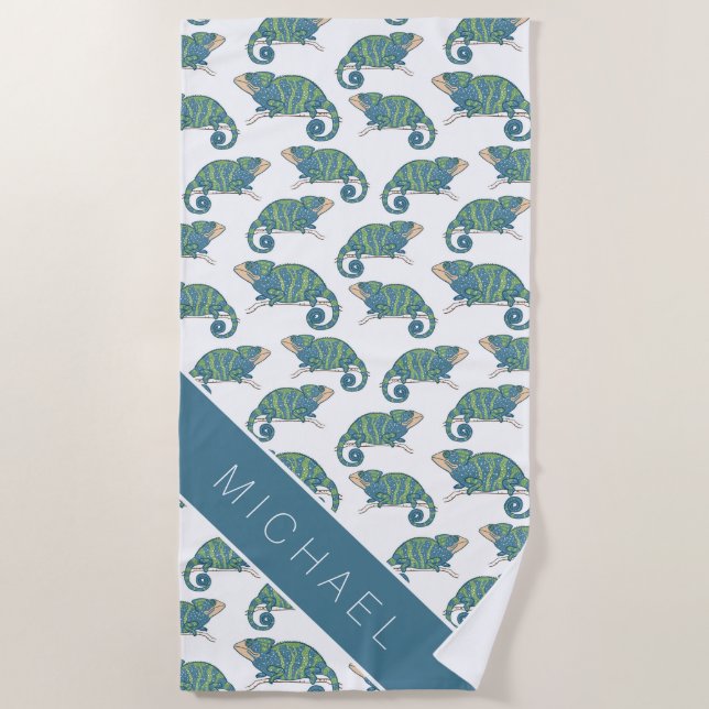 Add Your Name | Chameleon Pattern Beach Towel (Front)