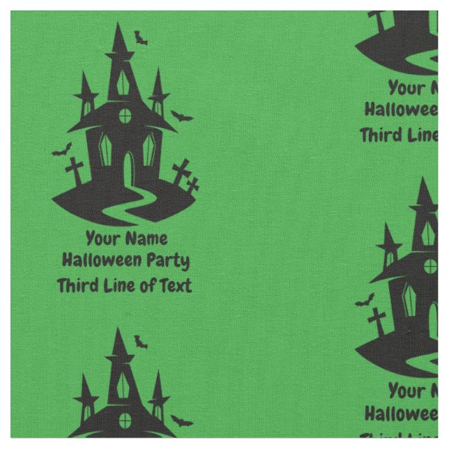 Add Your Name Change ANY Text Spooky Haunted House Fabric (Close Up)