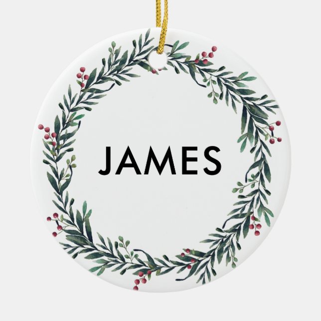Add Your Name Christmas Wreath Personalised Ceramic Ornament (Front)