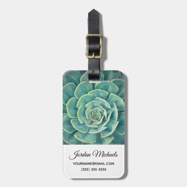 Add Your Name | Close-up Succulent Luggage Tag (Front Vertical)
