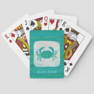 Add Your Name Coastal Aqua Crab Playing Cards