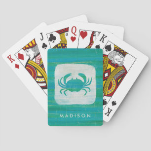 Add Your Name   Coastal   Aqua Crab Playing Cards