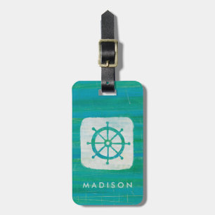 Add Your Name   Coastal Art   Aqua Steering Wheel Luggage Tag