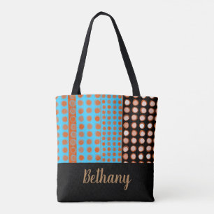 add your name colourful bold dot pattern stylish tote bag
