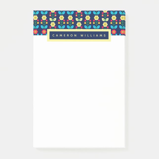 Add Your Name | Colourful Floral Pattern Post-it Notes (Front)