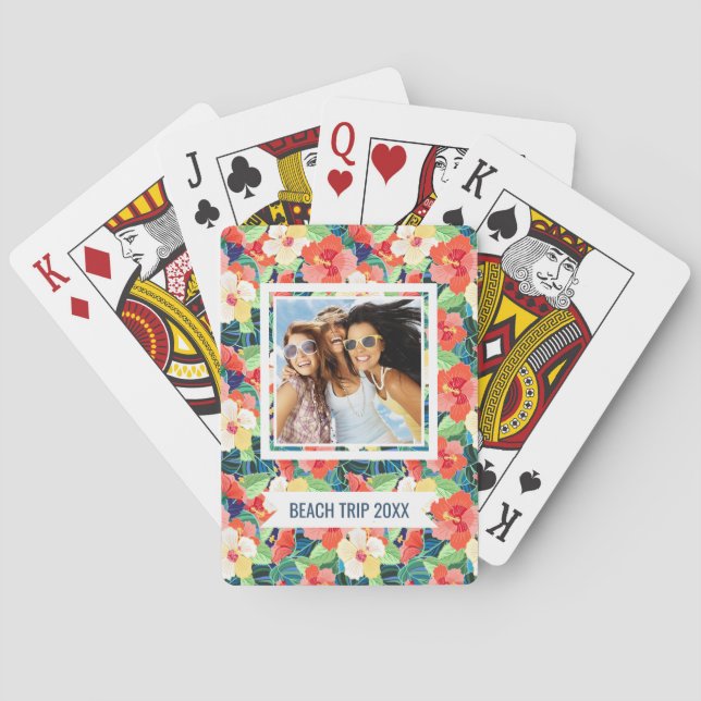 Add Your Name | Colourful Hibiscus Pattern Playing Cards (Back)