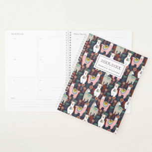 Add Your Name Colourful Llamas Pattern Planner