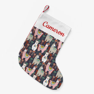 Add Your Name Colourful Llamas Pattern Small Christmas Stocking