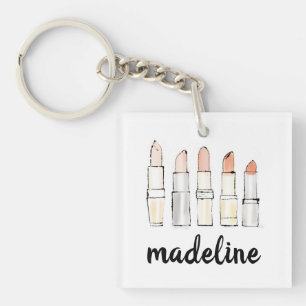 Add Your Name   Colourful Modern Lipstick Sketch Keychain
