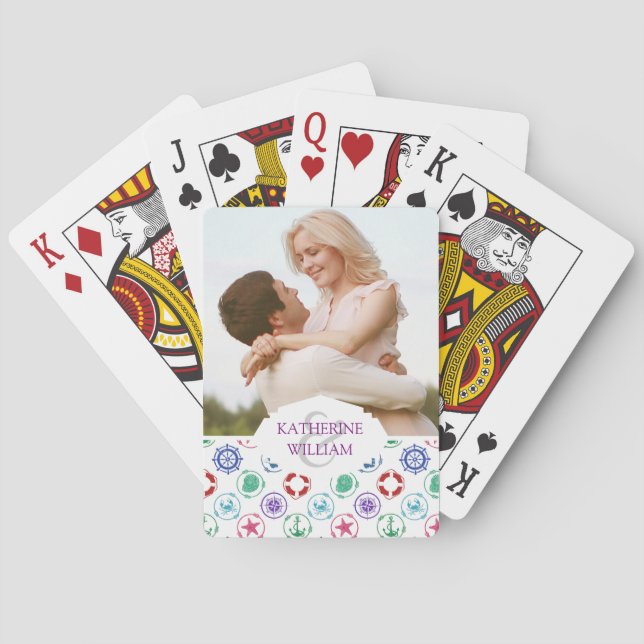 Add Your Name | Colourful Nautical Pattern Playing Cards (Back)