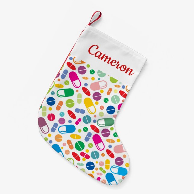 Add Your Name | Colourful Neon Drug Pattern Small Christmas Stocking (Front (Hanging))