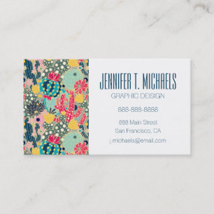 Add Your Name   Colourful Polka Dot Cactus Pattern Business Card