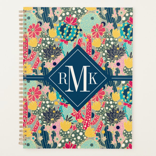Add Your Name | Colourful Polka Dot Cactus Pattern Planner (Front)