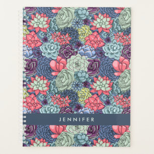 Add Your Name Colourful Succulent Pattern Planner
