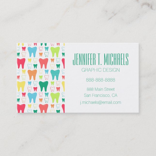 Add Your Name | Colourful Teeth Pattern Business Card (Front)