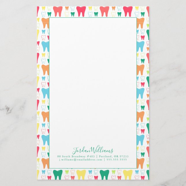 Add Your Name | Colourful Teeth Pattern Stationery (Front)