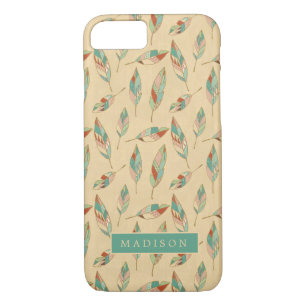 Add Your Name Coral Feather Pattern iPhone 8/7 Case