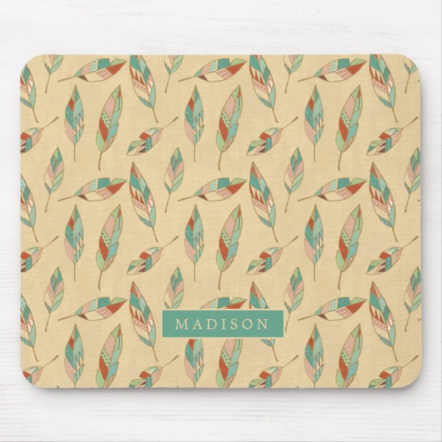 Add Your Name | Coral Feather Pattern Mouse Pad (Front)