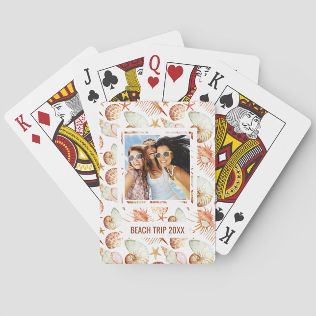 Add Your Name | Coral With Shells & Crabs Pattern Playing Cards (Back)