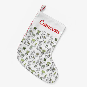 Add Your Name Cute Alpaca & Cactus Pattern Small Christmas Stocking