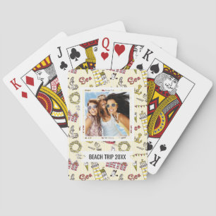 Add Your Name Cute Beach Scene Pattern Playing Cards