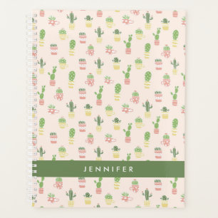 Add Your Name Cute Cactus Pattern Planner