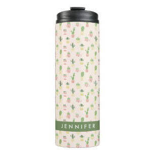 Add Your Name Cute Cactus Pattern Thermal Tumbler