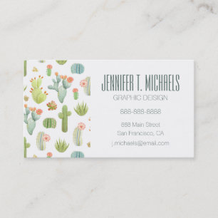 Add Your Name   Cute Cactus Standing Pattern Business Card